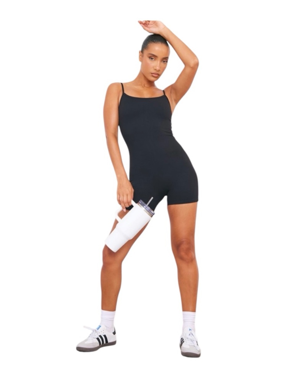Pretty Little Thing Black Spaghetti Strap Bodysuit in medium